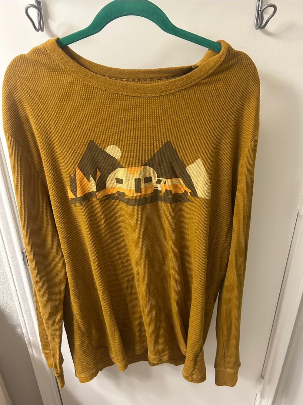 Old Navy Mustard Yellow Thermal Waffle-Knit Crew